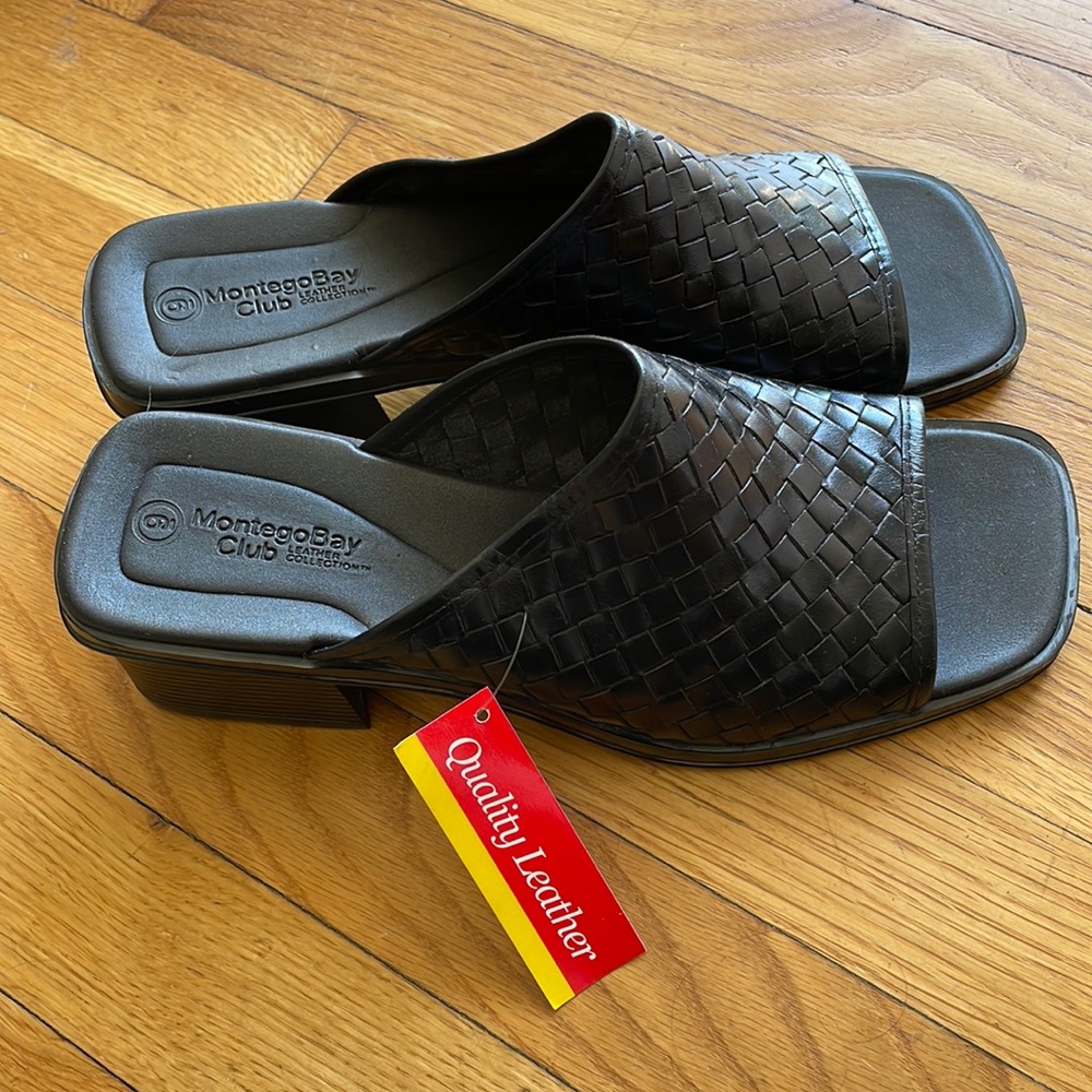 Montego Bay Club Black Block Heel Slides Sandals